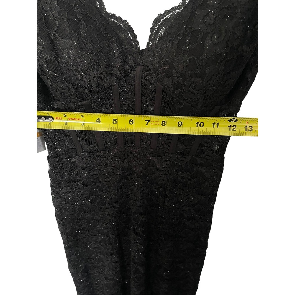 Morgan & Co Black Glitter Lace Corset Gown Maxi Dress Size 3 Slit Formal - Picture 6 of 7